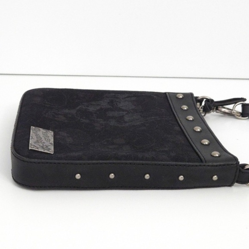 Harley Davidson Skull Black Jacquard & Leather Clip Bag Crossbody Handbag - Picture 4 of 7